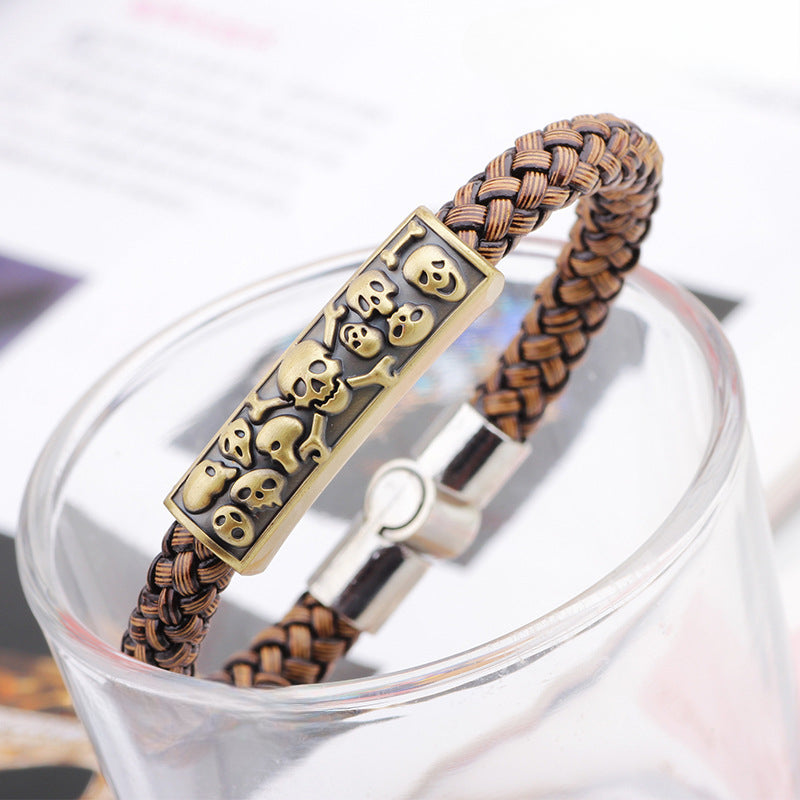 Mysterious Dark Style Hand - woven Leather Rope Skull Trendy Bracelet