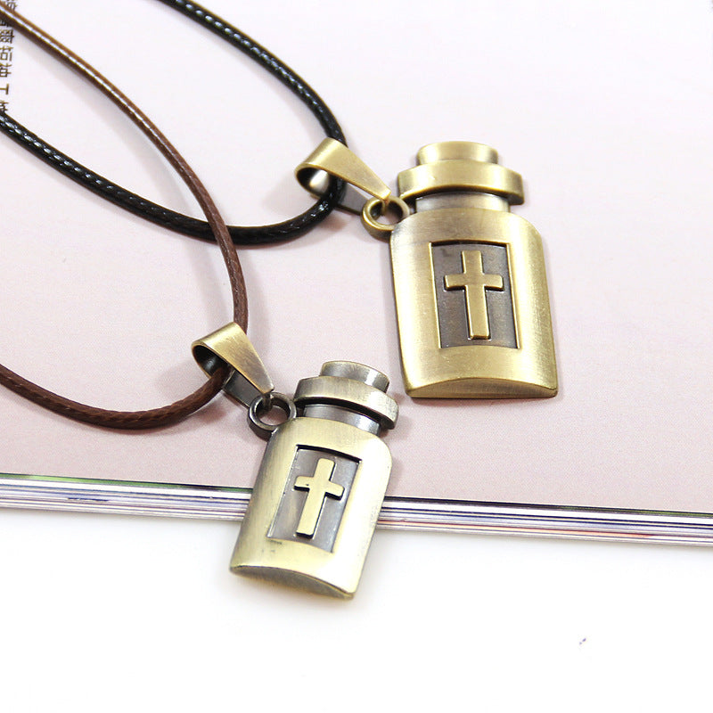 Vintage Lucky Bottle Cross Necklace | Couple Accessories | Healing | Lucky | Pair