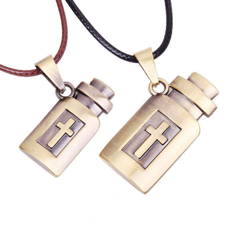 Vintage Lucky Bottle Cross Necklace | Couple Accessories | Healing | Lucky | Pair