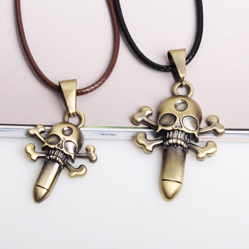 Punk Exaggerated Necklace | Vintage Bronze Wax Rope Necklace | Personalized Men's | Skull Design