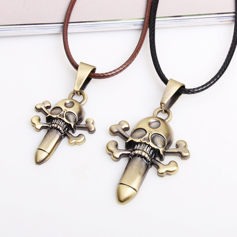 Punk Exaggerated Necklace | Vintage Bronze Wax Rope Necklace | Personalized Men's | Skull Design