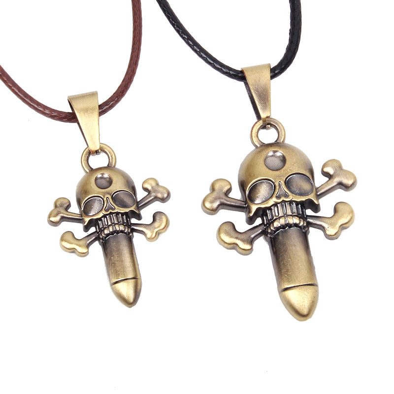Punk Exaggerated Necklace | Vintage Bronze Wax Rope Necklace | Personalized Men's | Skull Design