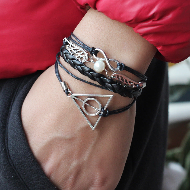 Angel Wings Handwoven Leather Bracelet | Infinity Symbol Versatile Jewelry