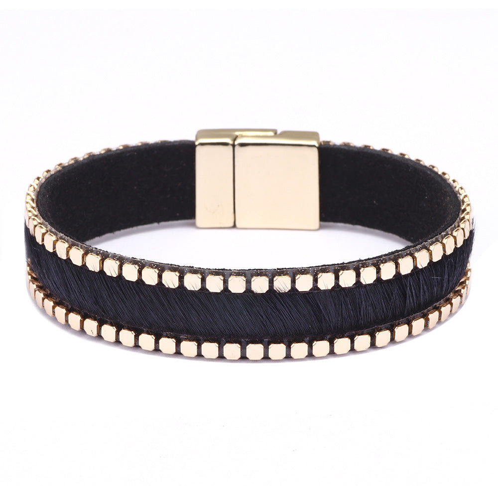 Flexible Horsehair Energy Chain | Genuine Leather Horsehair Magnetic Clasp Bracelet | Simple and Versatile with Star Style