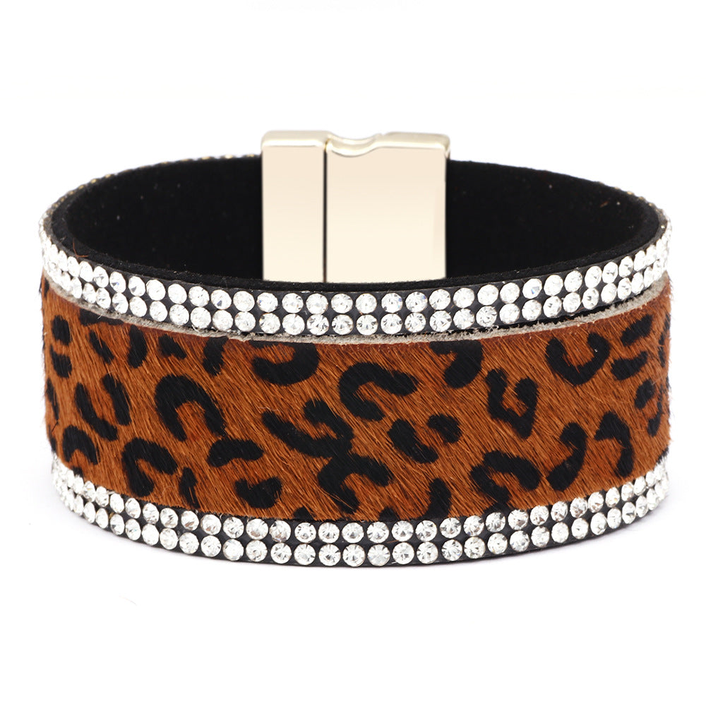 Korean Trend Leopard Print Totem Horsehair Magnetic Button Bracelet | Fashionable and Versatile | Personalized Choice