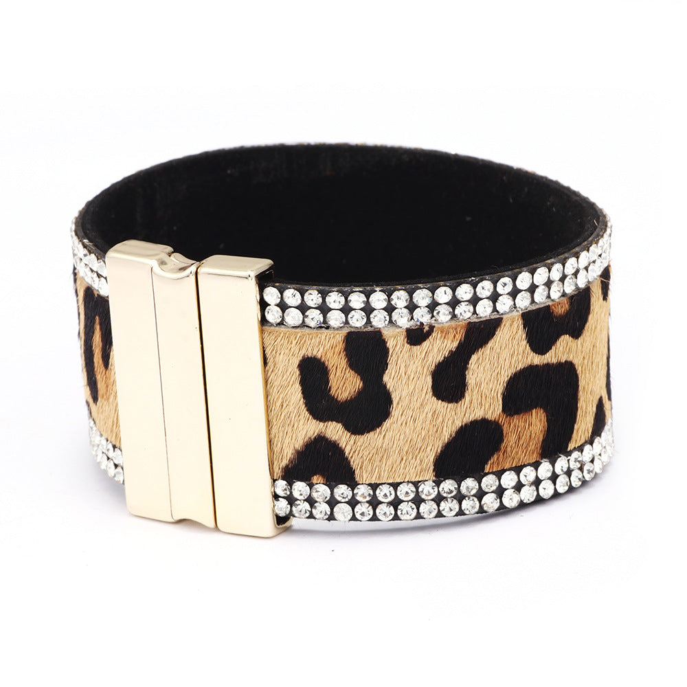 Korean Trend Leopard Print Totem Horsehair Magnetic Button Bracelet | Fashionable and Versatile | Personalized Choice