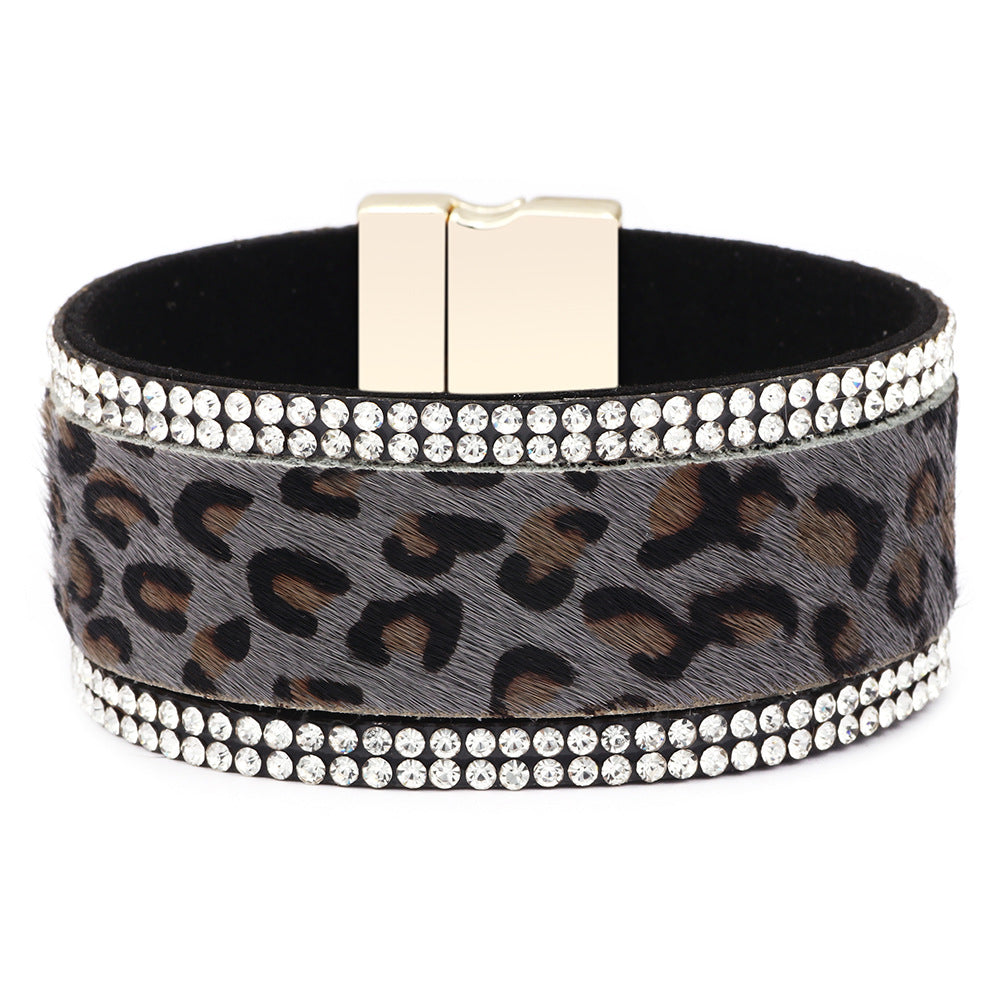 Korean Trend Leopard Print Totem Horsehair Magnetic Button Bracelet | Fashionable and Versatile | Personalized Choice