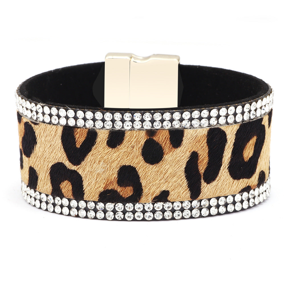 Korean Trend Leopard Print Totem Horsehair Magnetic Button Bracelet | Fashionable and Versatile | Personalized Choice