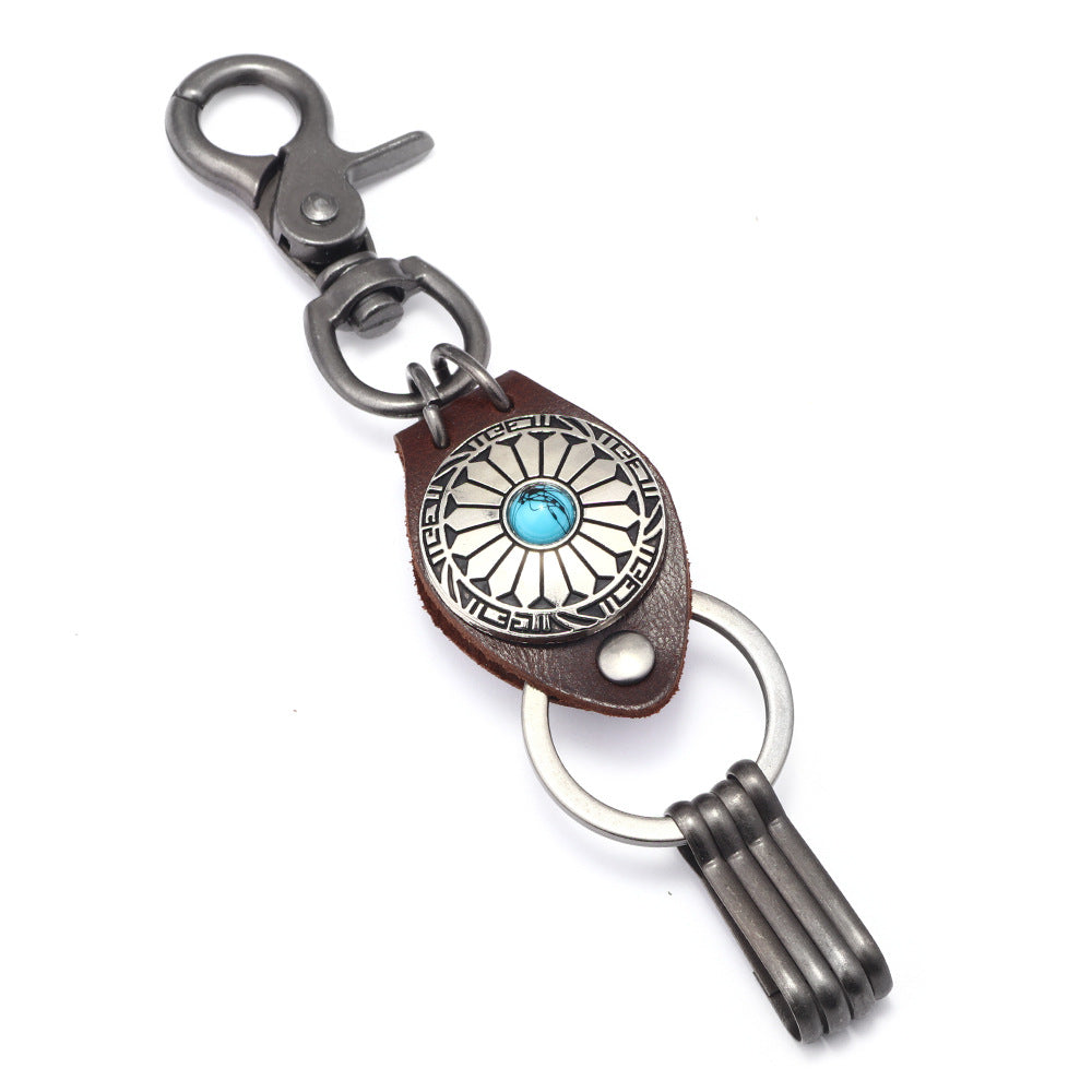 Tibetan-style Antique Silver Inlaid Turquoise Cowhide Wallet Buckle | Wealth Guard Leather Decoration