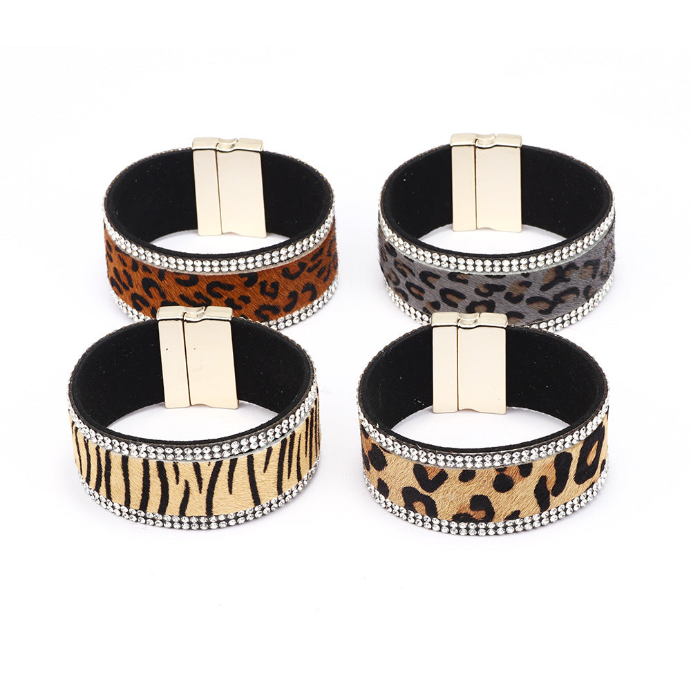 Korean Trend Leopard Print Totem Horsehair Magnetic Button Bracelet | Fashionable and Versatile | Personalized Choice