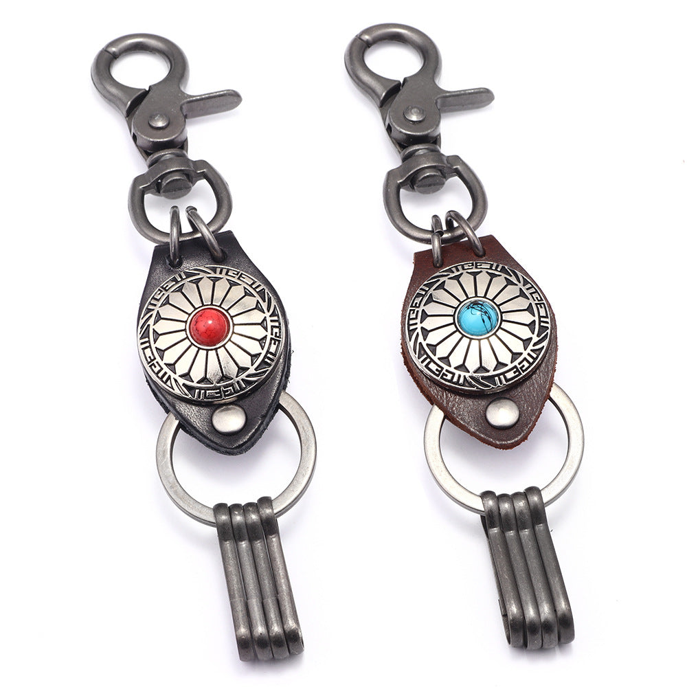 Tibetan-style Antique Silver Inlaid Turquoise Cowhide Wallet Buckle | Wealth Guard Leather Decoration
