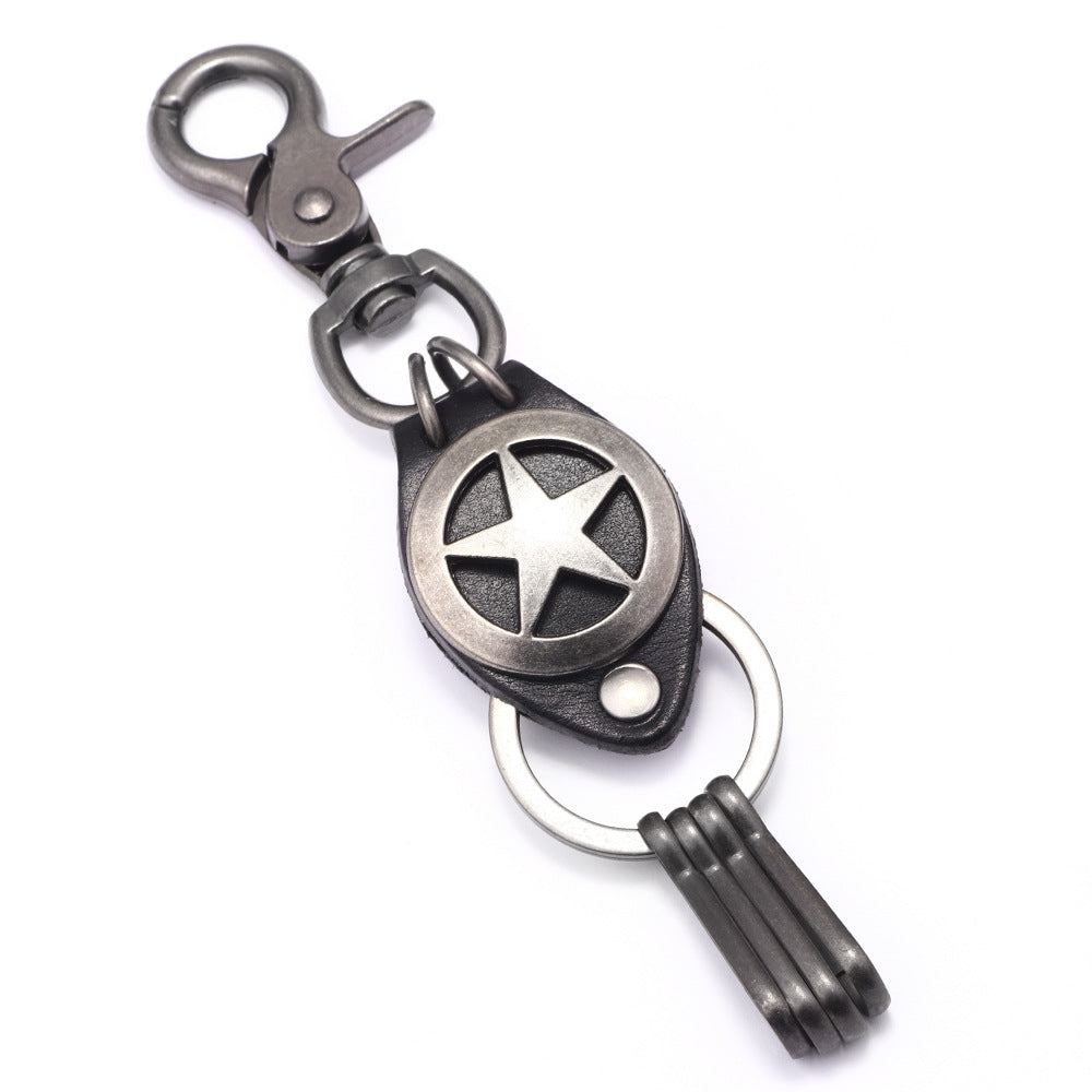 Punk Star Vintage Alloy & Cowhide Car Keychain | Personalized Choice | Trendy Accessory