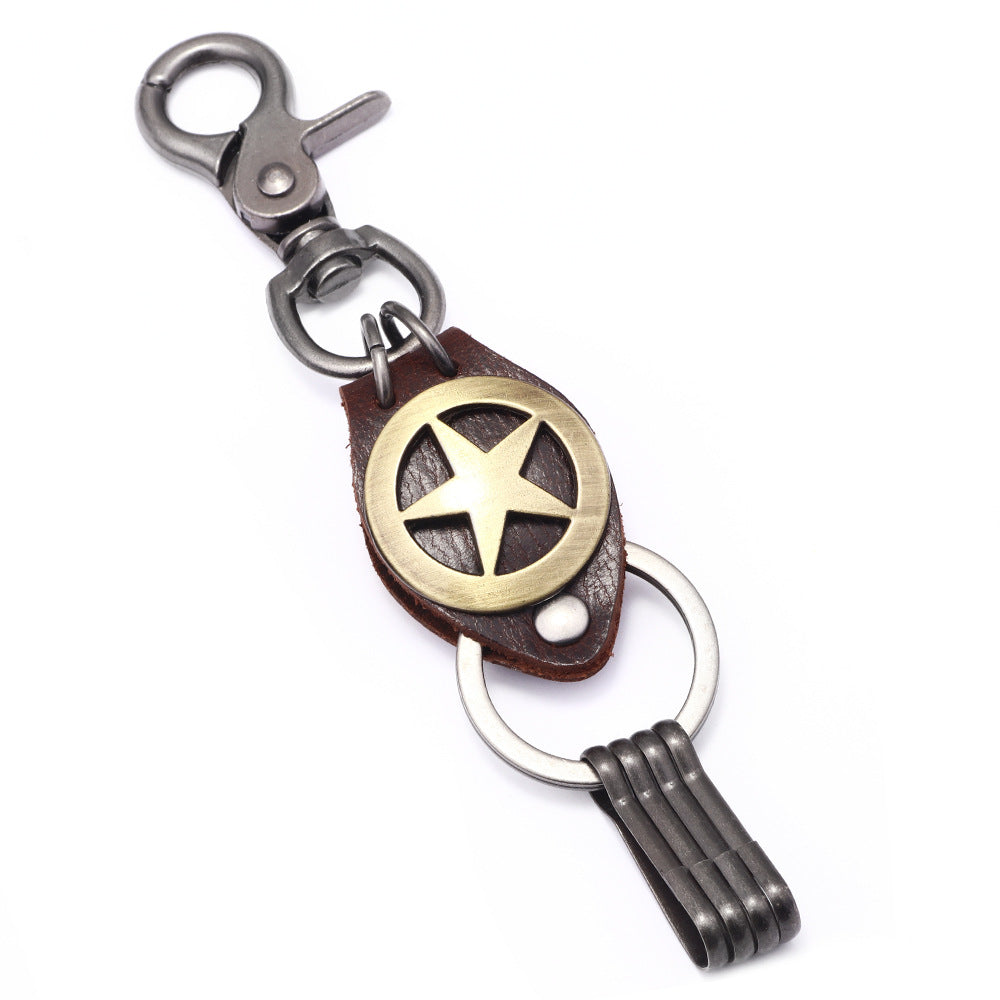 Punk Star Vintage Alloy & Cowhide Car Keychain | Personalized Choice | Trendy Accessory