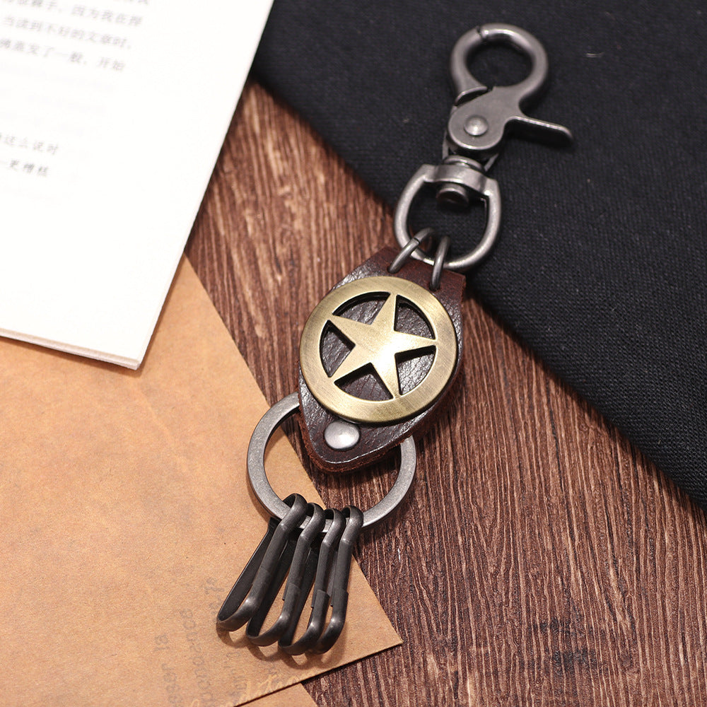 Punk Star Vintage Alloy & Cowhide Car Keychain | Personalized Choice | Trendy Accessory