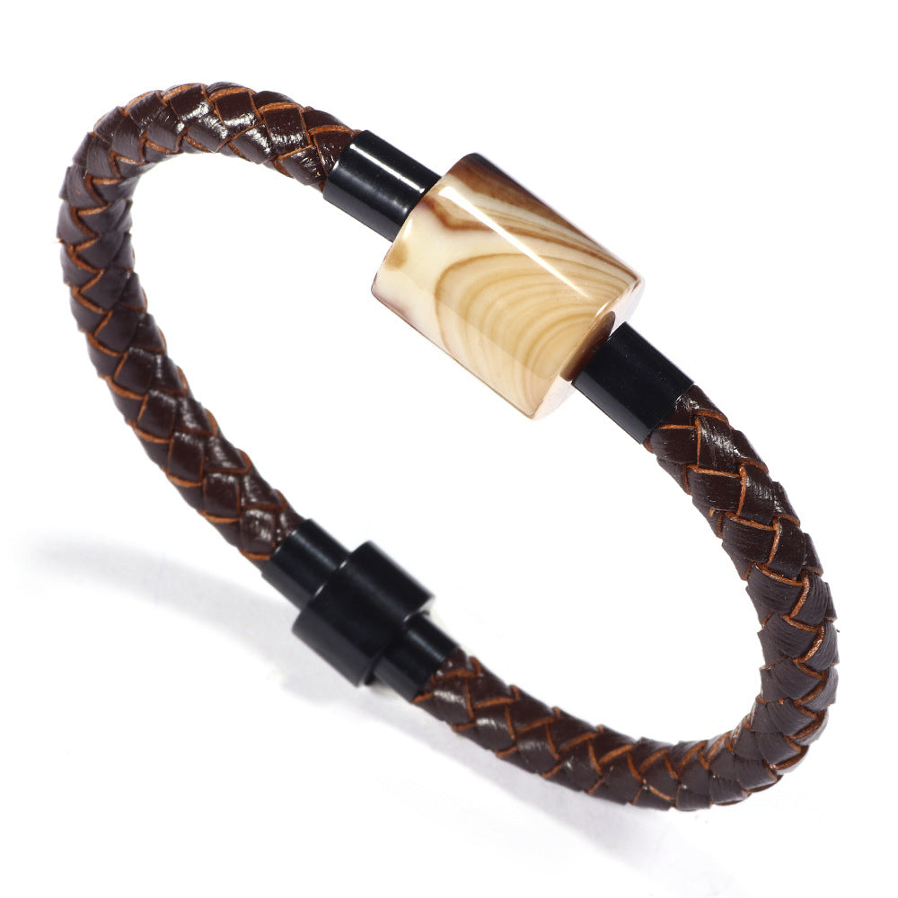 Mysteriöses Runenachat-Rindslederarmband mit Magnetschnalle | Exklusives Energie-Accessoire für Männer bei Versammlungen