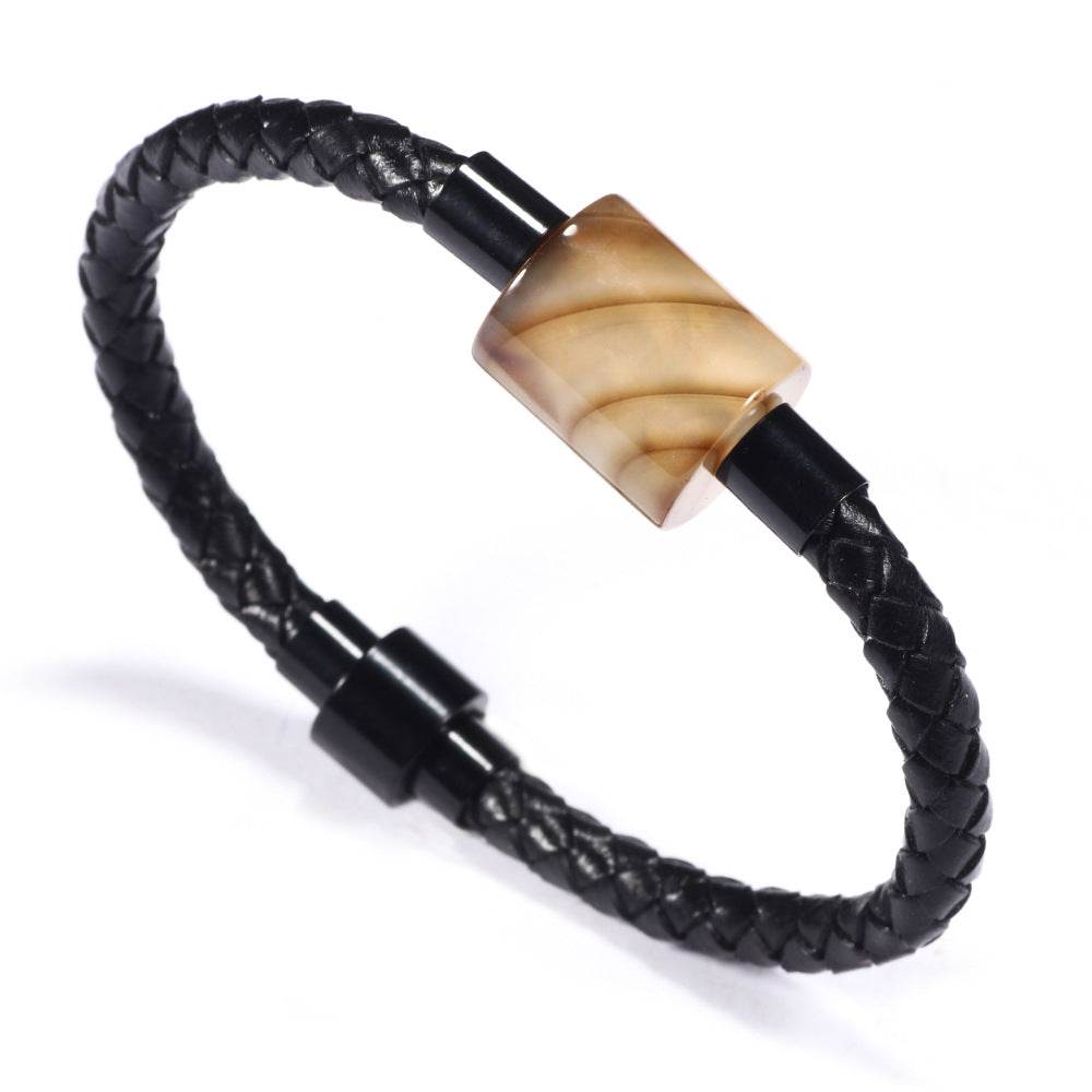 Mysteriöses Runenachat-Rindslederarmband mit Magnetschnalle | Exklusives Energie-Accessoire für Männer bei Versammlungen