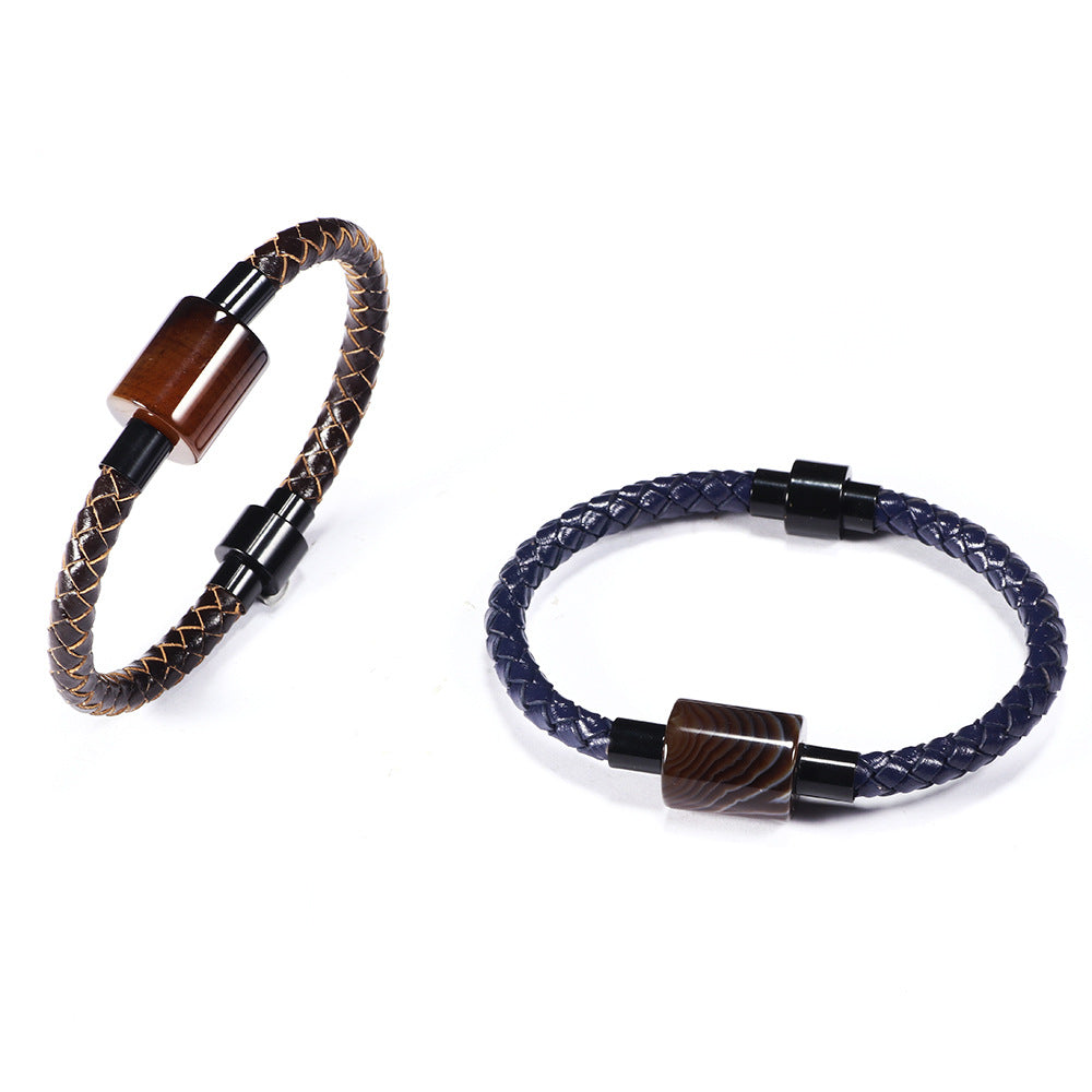 Mysteriöses Runenachat-Rindslederarmband mit Magnetschnalle | Exklusives Energie-Accessoire für Männer bei Versammlungen