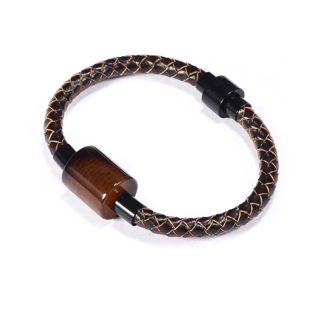 Mysteriöses Runenachat-Rindslederarmband mit Magnetschnalle | Exklusives Energie-Accessoire für Männer bei Versammlungen