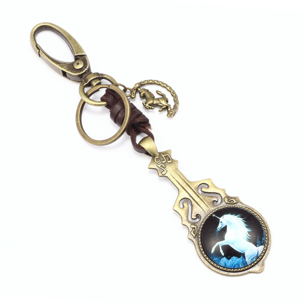 Mysterious Unicorn Totem Alloy Keychain | Retro Pegasus Meteor Glass Decoration | Personalized Guardian Pendant