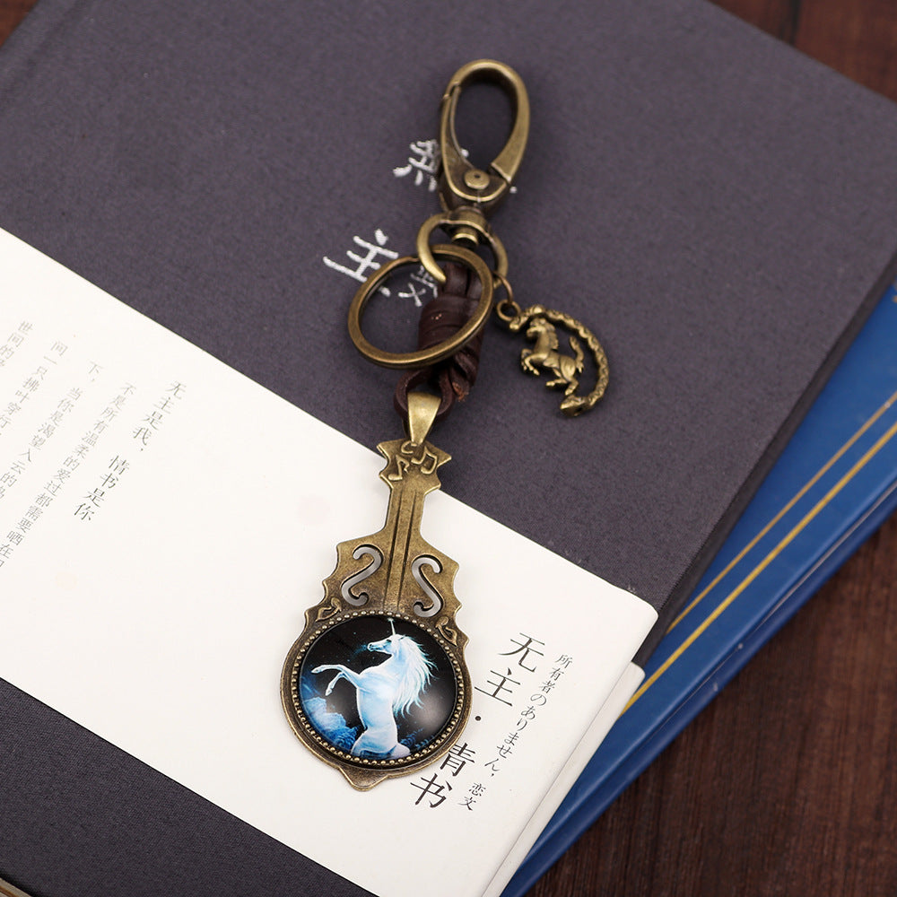 Mysterious Unicorn Totem Alloy Keychain | Retro Pegasus Meteor Glass Decoration | Personalized Guardian Pendant