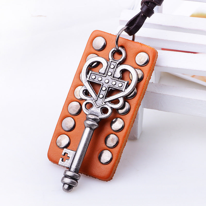 Nordic Rune Metal Cowhide Key Necklace | Personalized Showcase | Fashion Accessories
