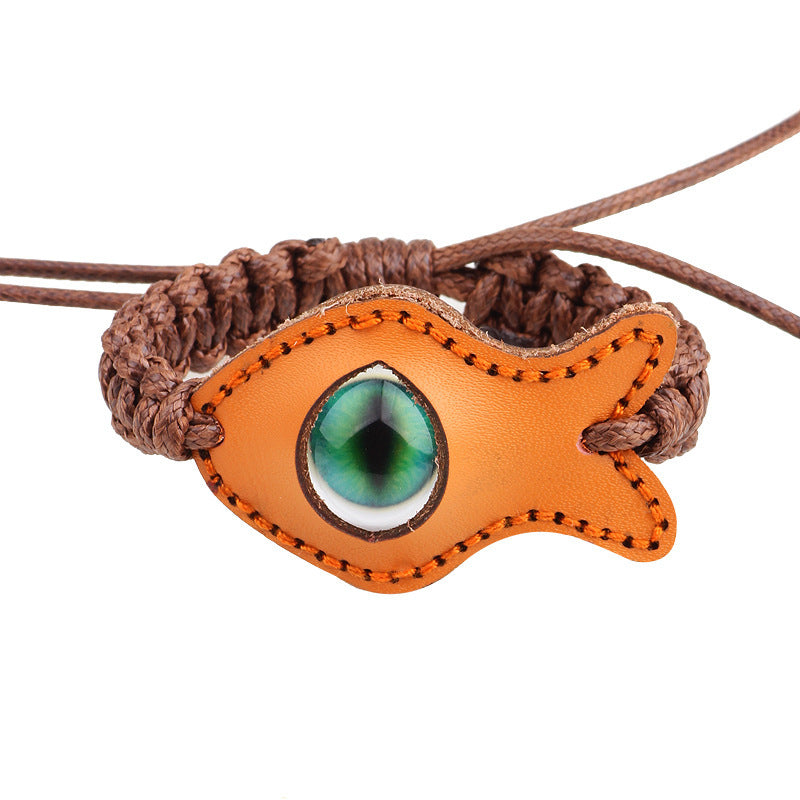 Hawaiian Mysterious Fish - Eye Talisman Cowhide Woven Bracelet | Love and Wealth Guardian Wristband