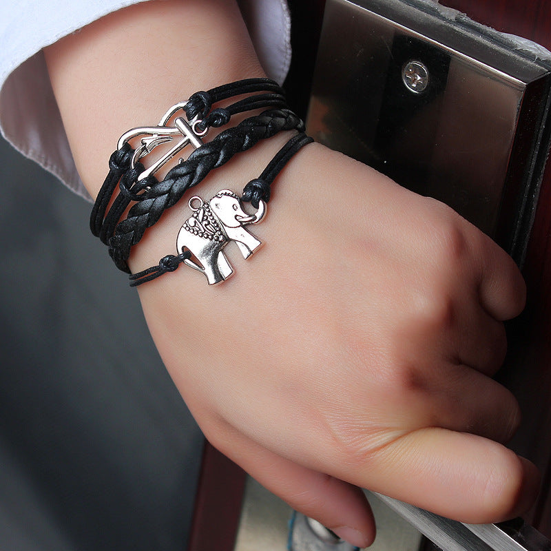 Handgewebtes Armband mit Anker-Elefant | Hochwertiger, vielseitiger Schmuck 