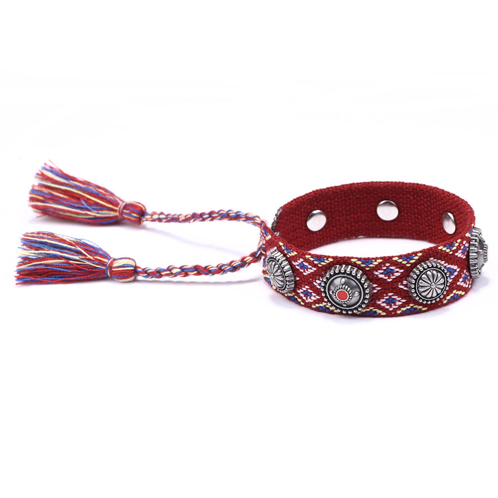 Ethnic Charm · Alloy Rivet Braided Tassel Bracelet | Retro Fashion | Flexible and Versatile