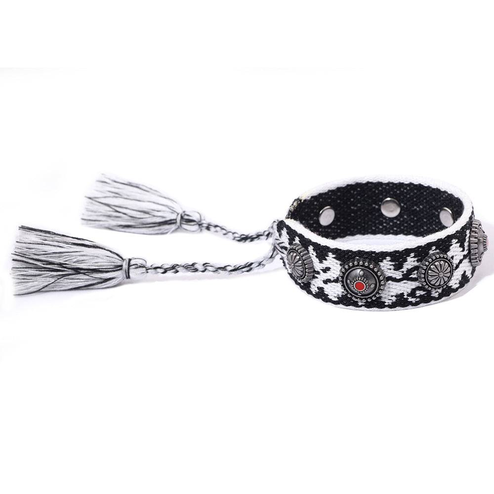 Ethnic Charm · Alloy Rivet Braided Tassel Bracelet | Retro Fashion | Flexible and Versatile