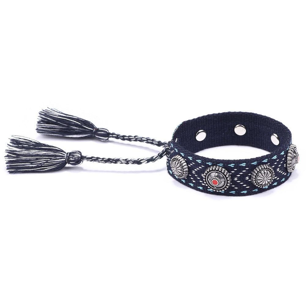 Ethnic Charm · Alloy Rivet Braided Tassel Bracelet | Retro Fashion | Flexible and Versatile