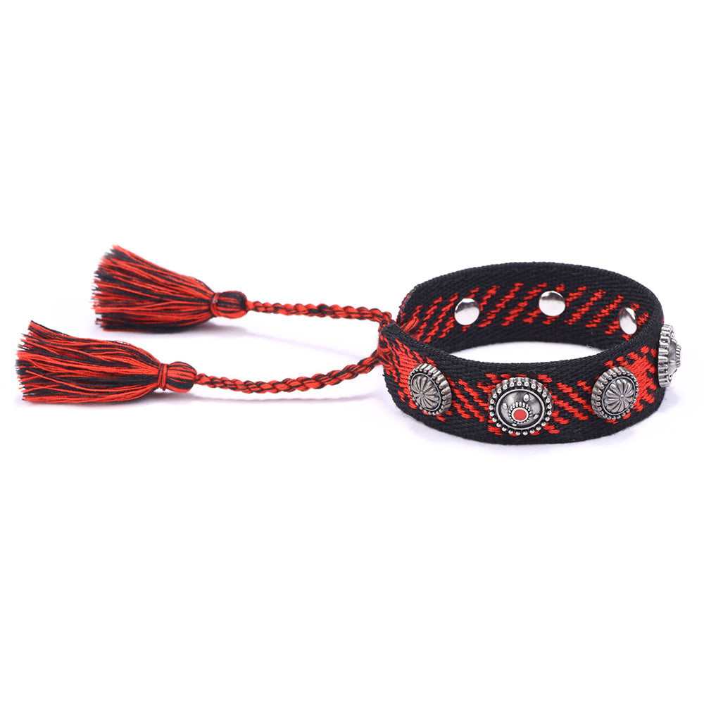 Ethnic Charm · Alloy Rivet Braided Tassel Bracelet | Retro Fashion | Flexible and Versatile