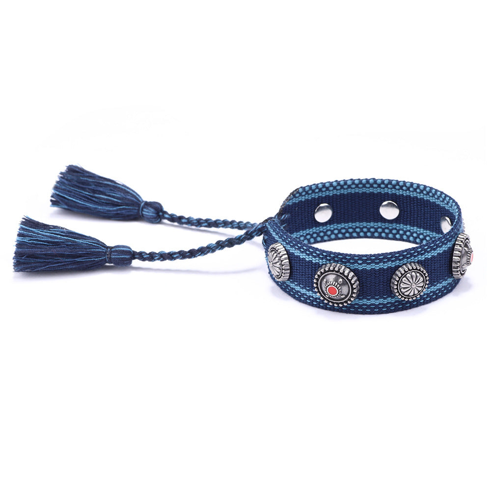 Ethnic Charm · Alloy Rivet Braided Tassel Bracelet | Retro Fashion | Flexible and Versatile