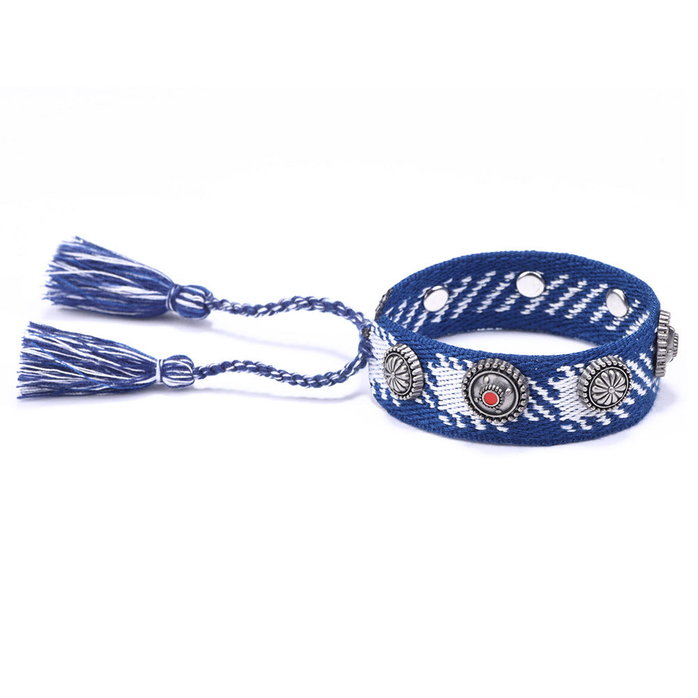 Ethnic Charm · Alloy Rivet Braided Tassel Bracelet | Retro Fashion | Flexible and Versatile