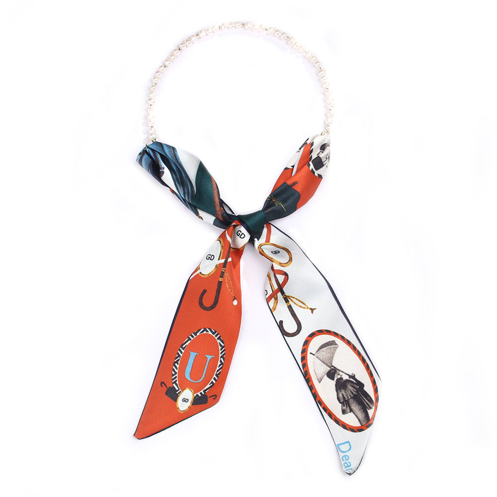 Spiritual Silk Thread Pearl - Printed Scarf | Lady - like Temperament | Versatile Accessory