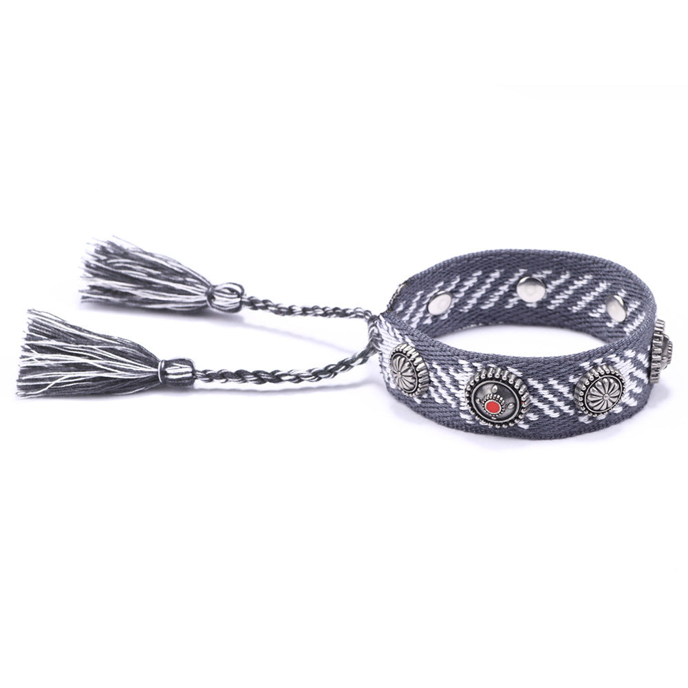 Ethnic Charm · Alloy Rivet Braided Tassel Bracelet | Retro Fashion | Flexible and Versatile
