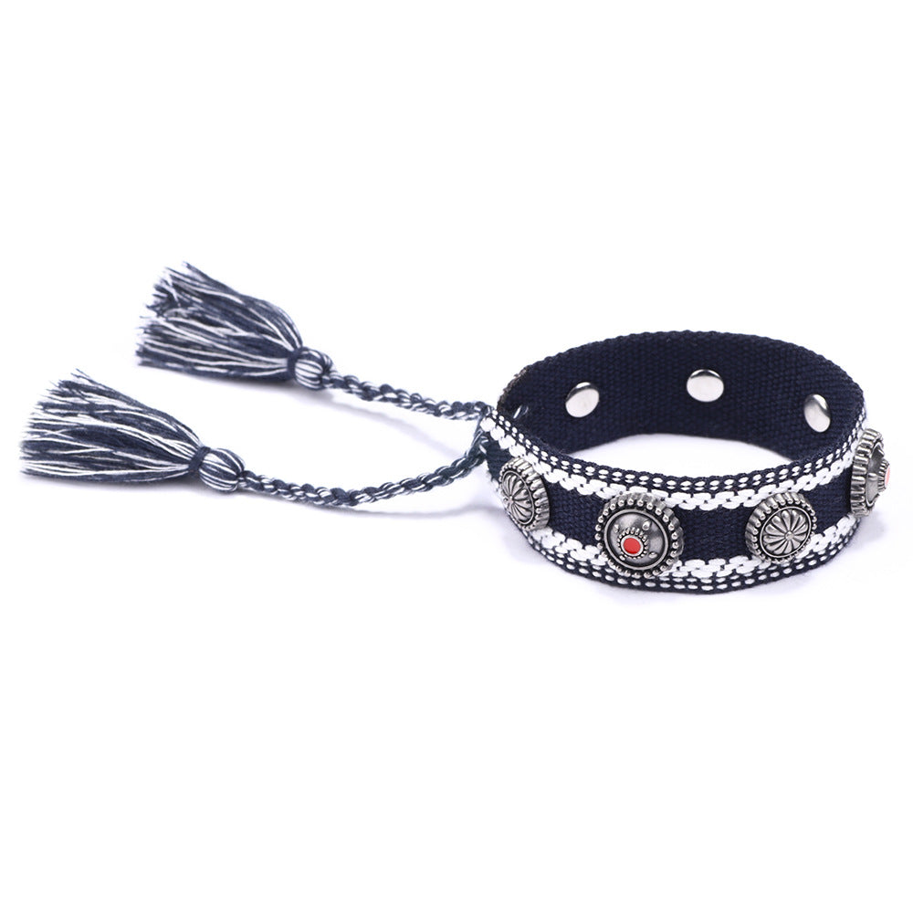 Ethnic Charm · Alloy Rivet Braided Tassel Bracelet | Retro Fashion | Flexible and Versatile