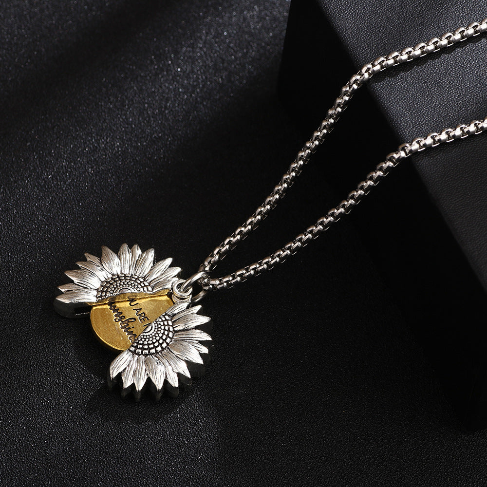 Solar Energy Hand - engraved Openable Sunflower Pendant Necklace | Couple's Token | Love and Protection