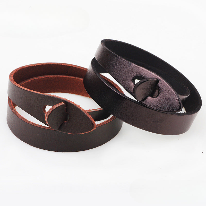 Nordic Rune Genuine Cowhide Double - loop Twisted Retro - distressed Personalized Women's Leather Bracelet