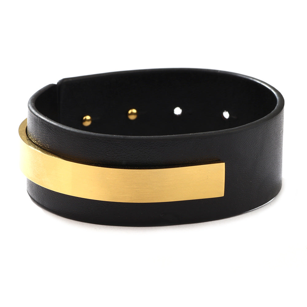 Spiritual U-shaped Titanium Steel PU Wide Leather Student Girl's Bracelet - Choice for Energy Balance