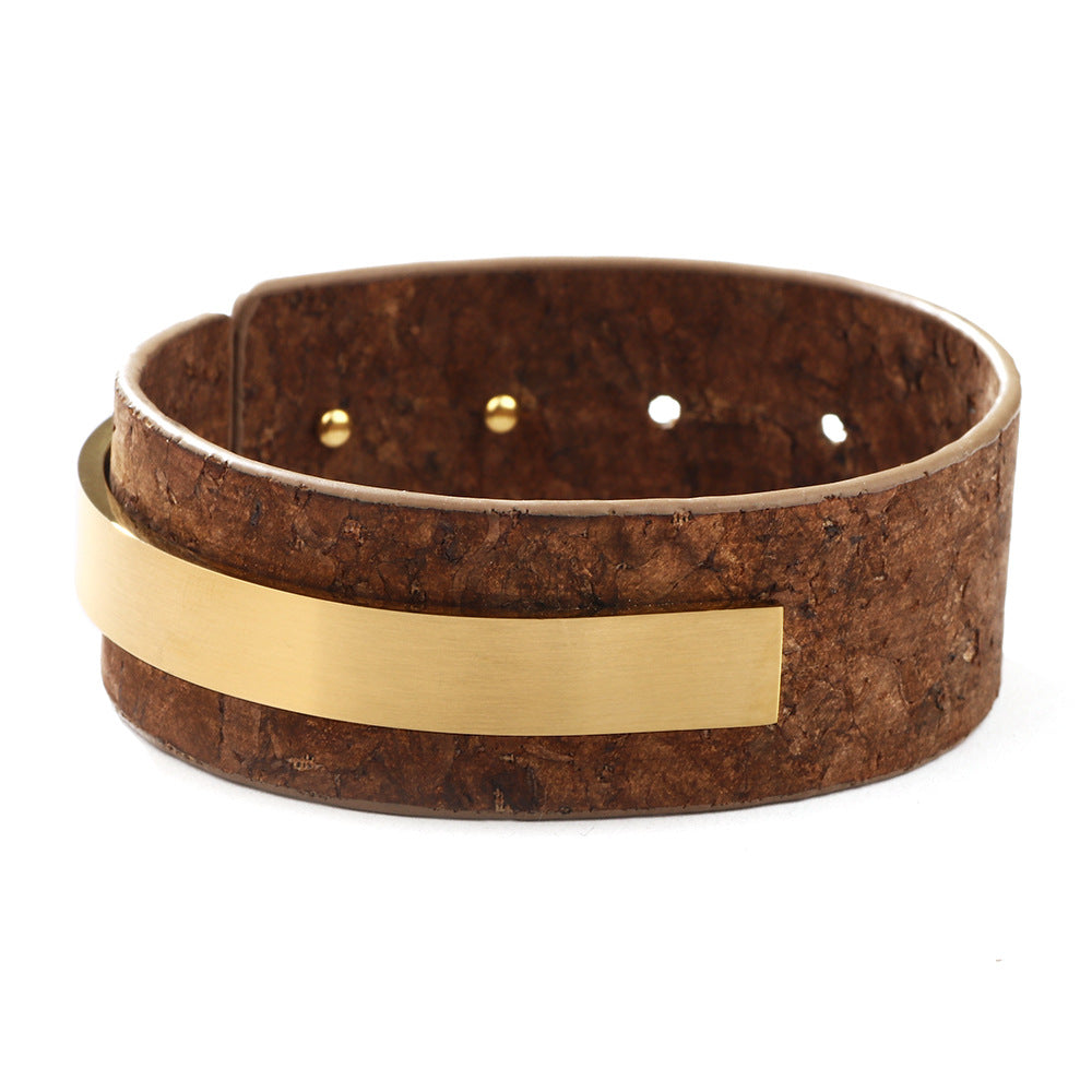 Spiritual U-shaped Titanium Steel PU Wide Leather Student Girl's Bracelet - Choice for Energy Balance