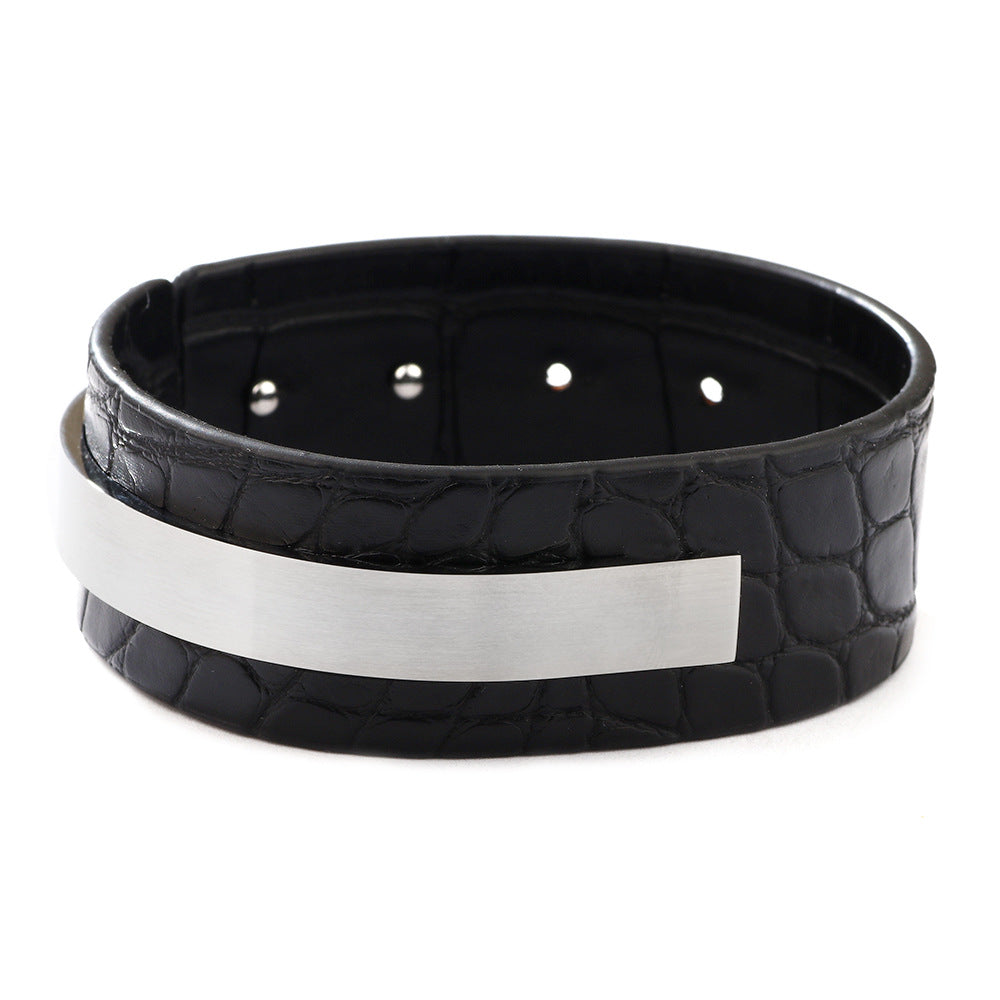 Spiritual U-shaped Titanium Steel PU Wide Leather Student Girl's Bracelet - Choice for Energy Balance