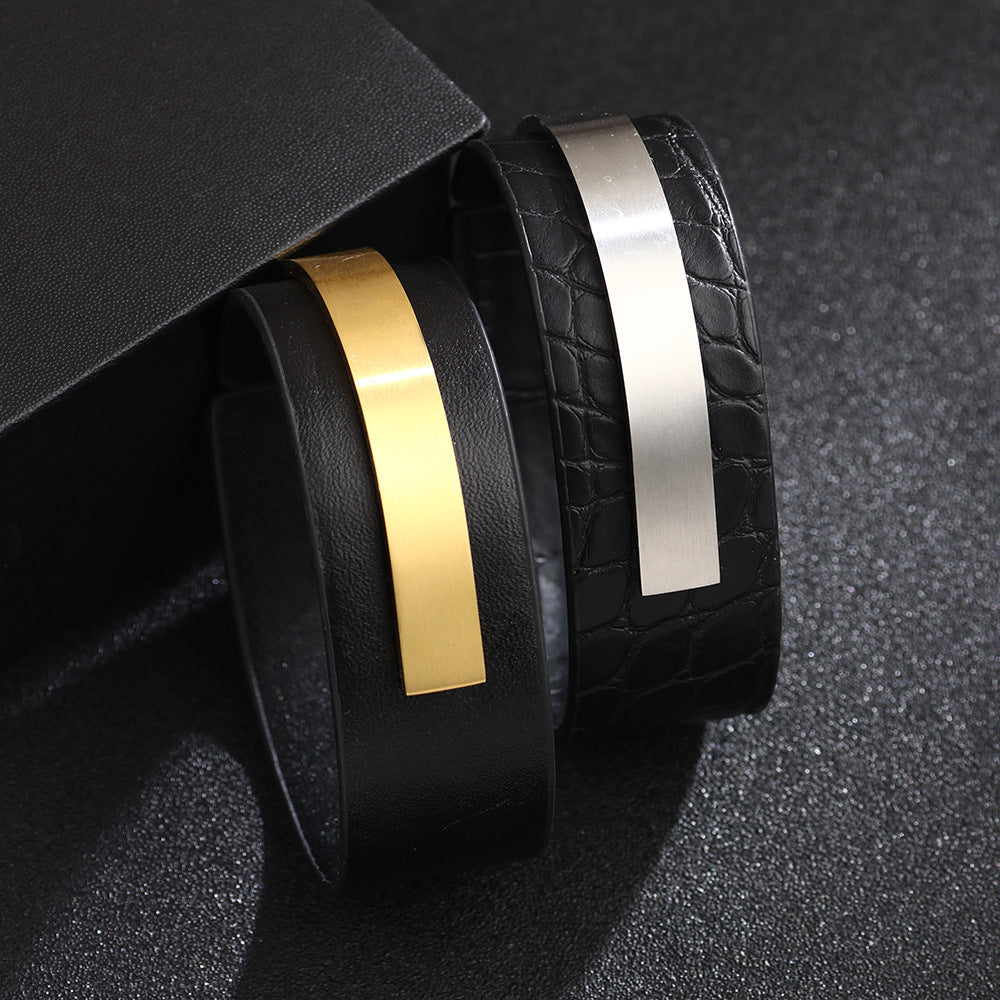 Spiritual U-shaped Titanium Steel PU Wide Leather Student Girl's Bracelet - Choice for Energy Balance