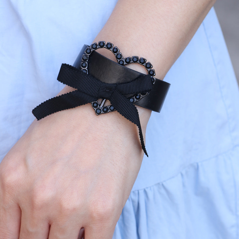 Love Symbol PU Leather Heart - Bow - Knot Diamond - Inlaid Bracelet | Exclusive Smart Accessory for Students