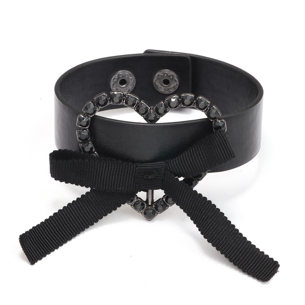 Love Symbol PU Leather Heart - Bow - Knot Diamond - Inlaid Bracelet | Exclusive Smart Accessory for Students