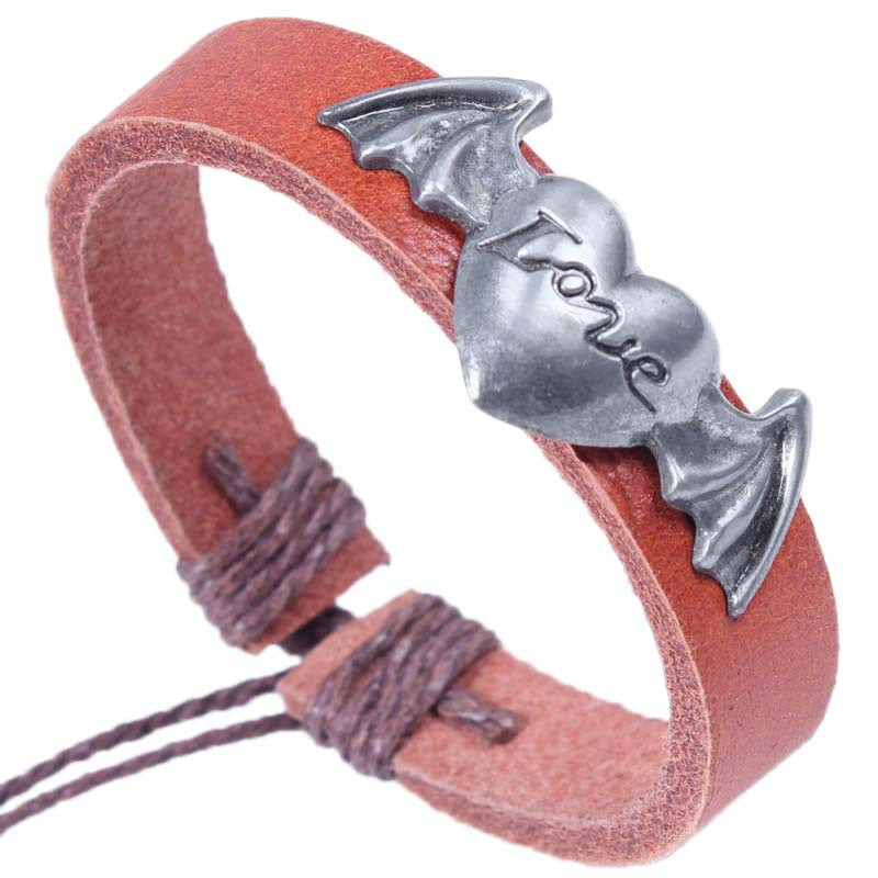 Fashion Love Leather Alloy Bracelet | Retro Wind Bat Wings | Street Photography Trend Accessories Men