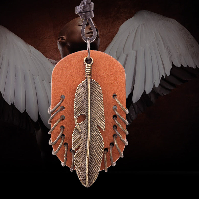 Artistic Vintage Leather Feather Leather Rope Alloy Men's Necklace | Fashion Healing Accessories