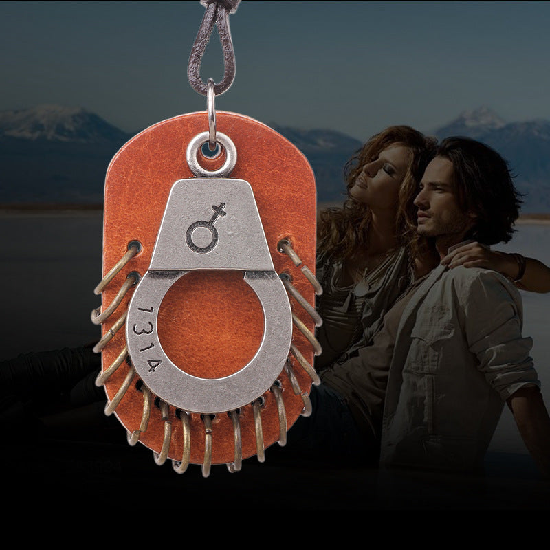 Lettering Lifetime Couple Pendant Leather Necklace | Romantic Long Chain