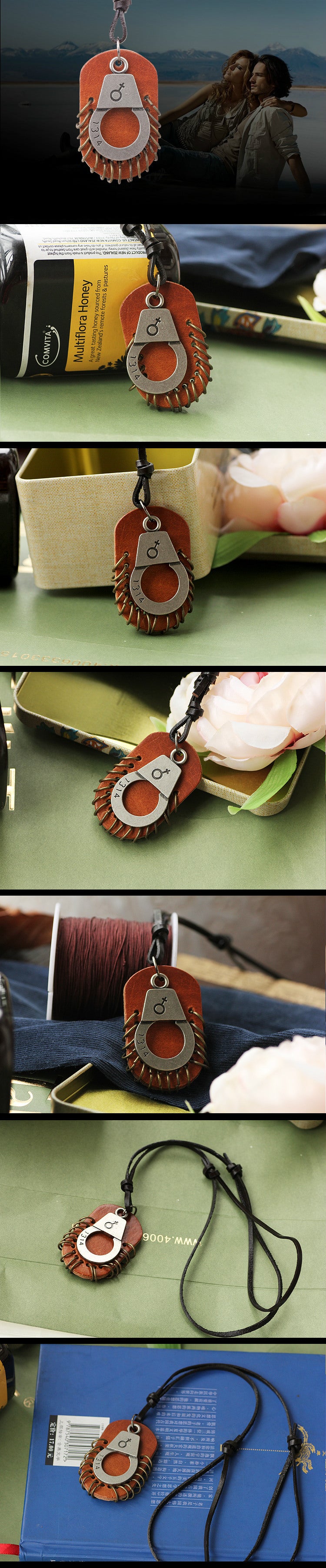 Lettering Lifetime Couple Pendant Leather Necklace | Romantic Long Chain