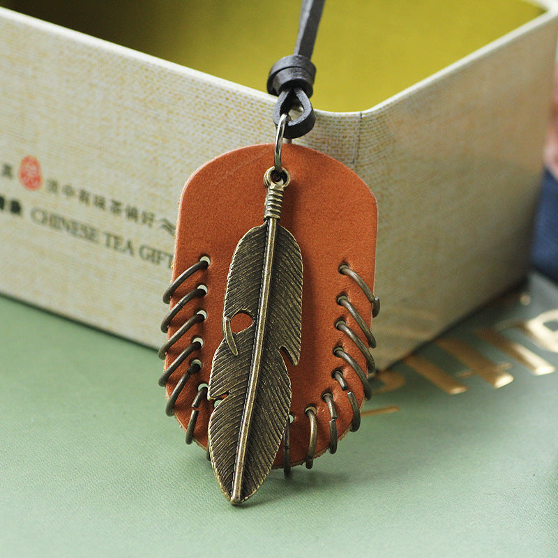 Artistic Vintage Leather Feather Leather Rope Alloy Men's Necklace | Fashion Healing Accessories