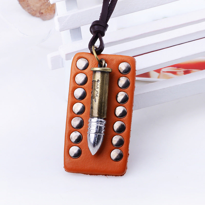 Mysterious Guardianship Alloy Bullet - shaped Cowhide Rope Extended Pendant Necklace | Amulet